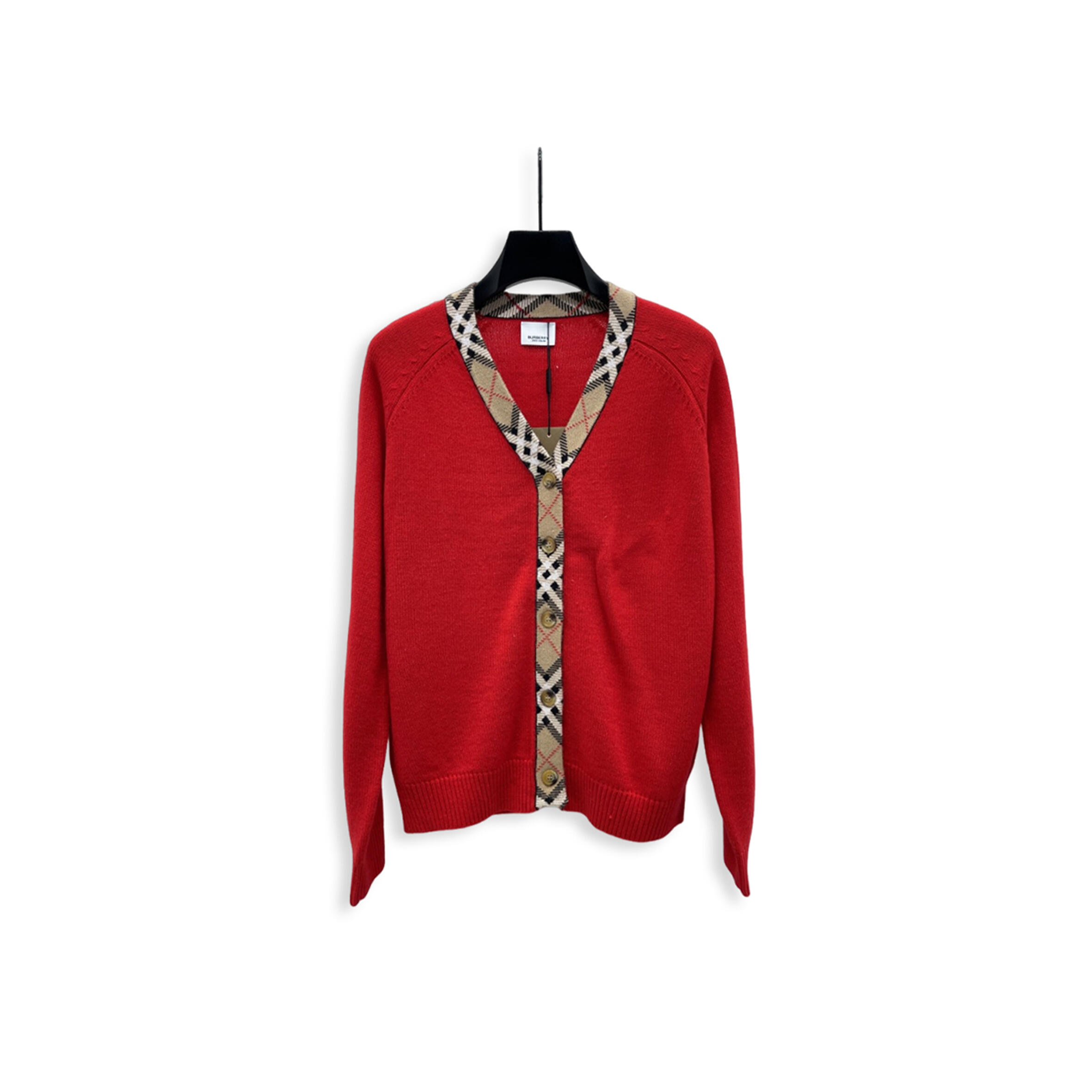 Bv*b*rry checkered trim wool cardigan